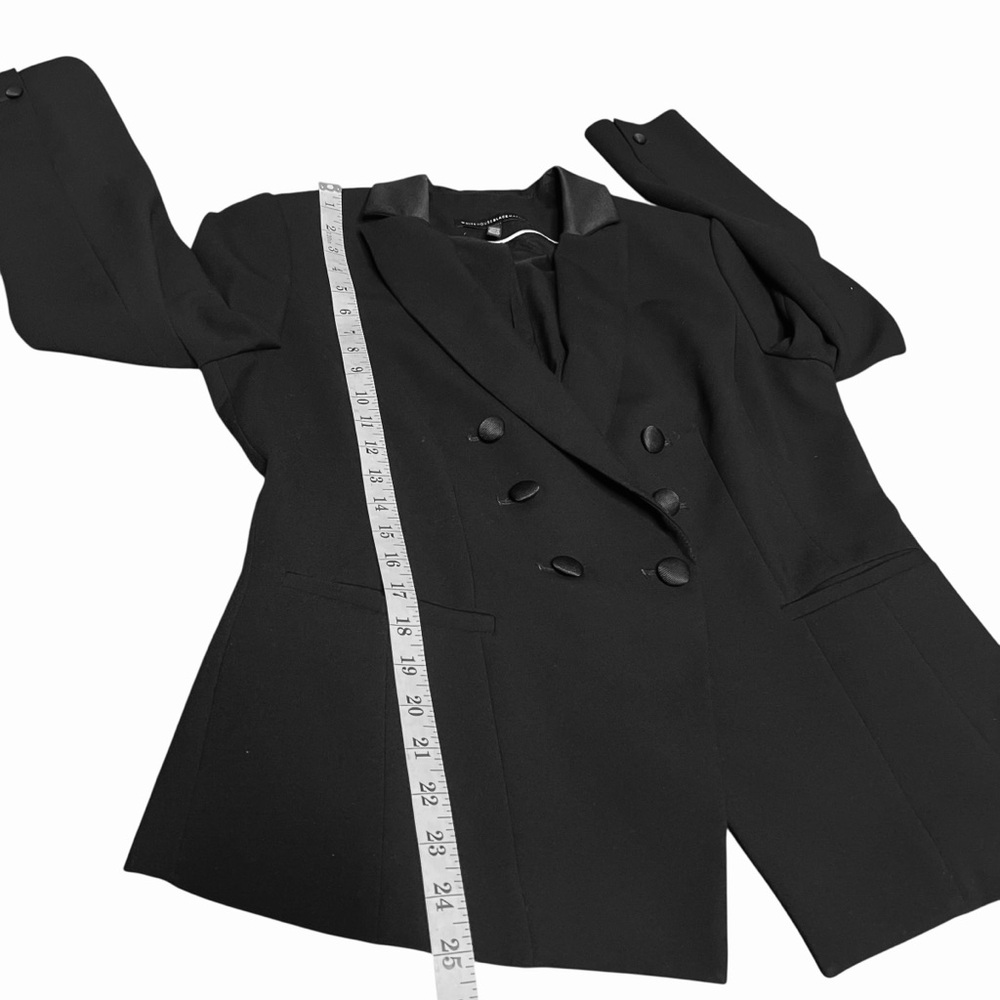 WHBM Studio Tuxedo Collared Black Double Breasted Semi Fitted Crop Jacket SZ 10 - Picture 8 of 15